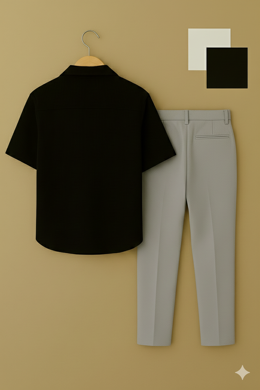 Onyx Black Shirt & Ash Grey Trouser Combo Set