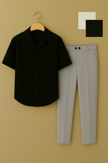 Onyx Black Shirt & Ash Grey Trouser Combo Set